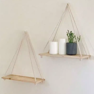 "Rustic Charm Collection"™-Hanging Rope Wooden Shelf