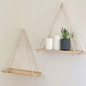 "Rustic Charm Collection"™-Hanging Rope Wooden Shelf