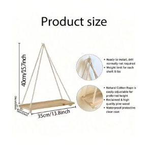 "Rustic Charm Collection"™-Hanging Rope Wooden Shelf